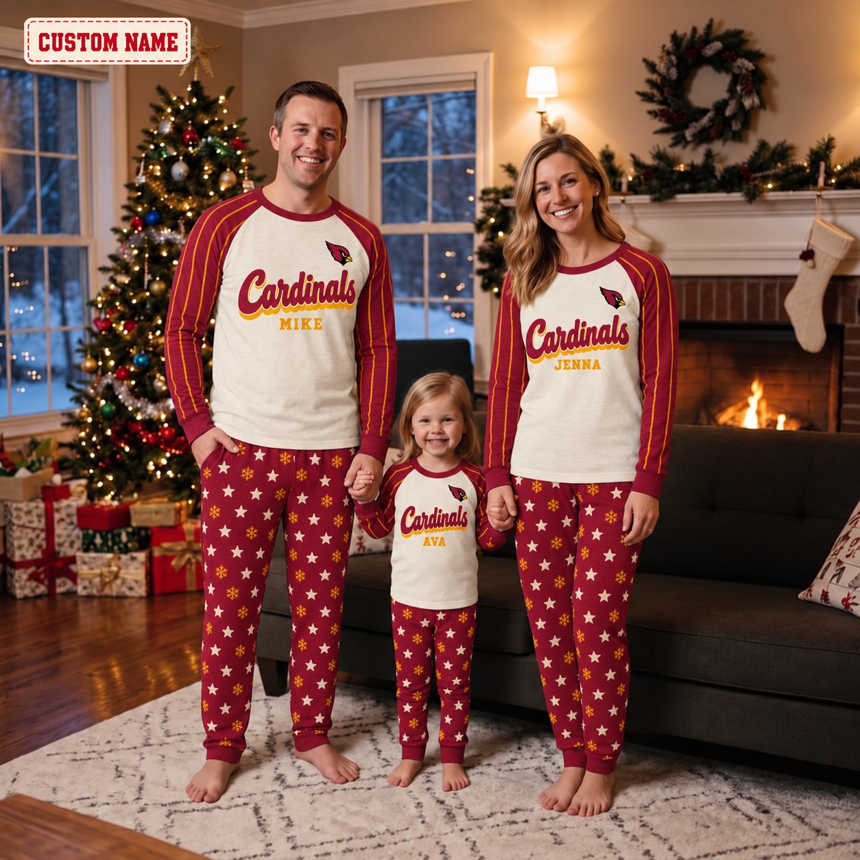 Arizona Cardinals family Christmas pajamas, retro design