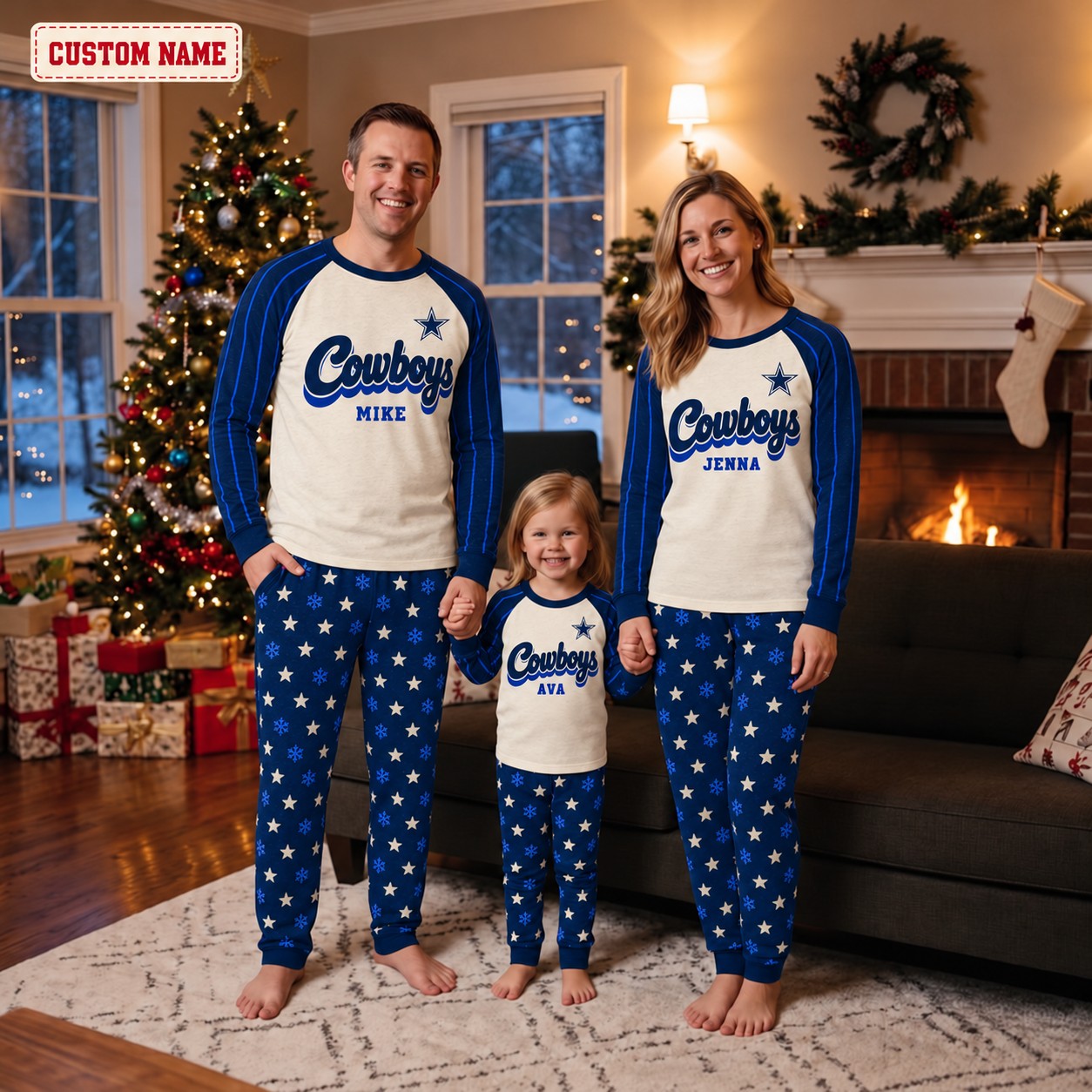 Dallas Cowboys family Christmas pajamas, retro design