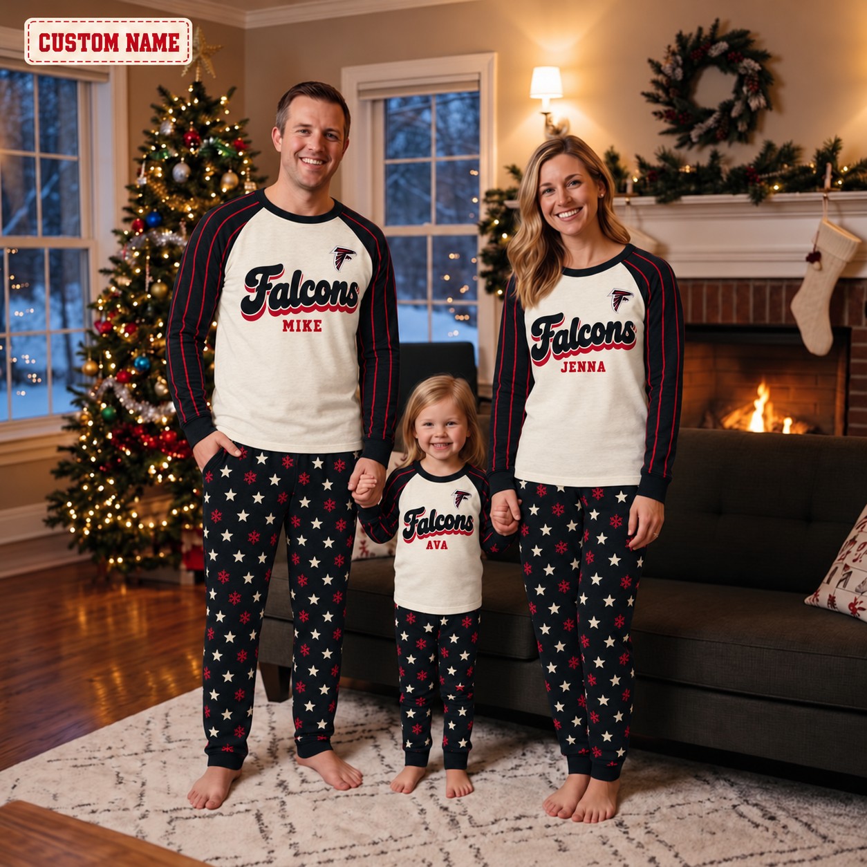 Atlanta Falcons family Christmas pajamas, retro design