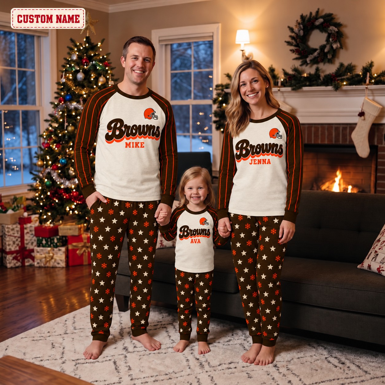 Cleveland Browns family Christmas pajamas, retro design