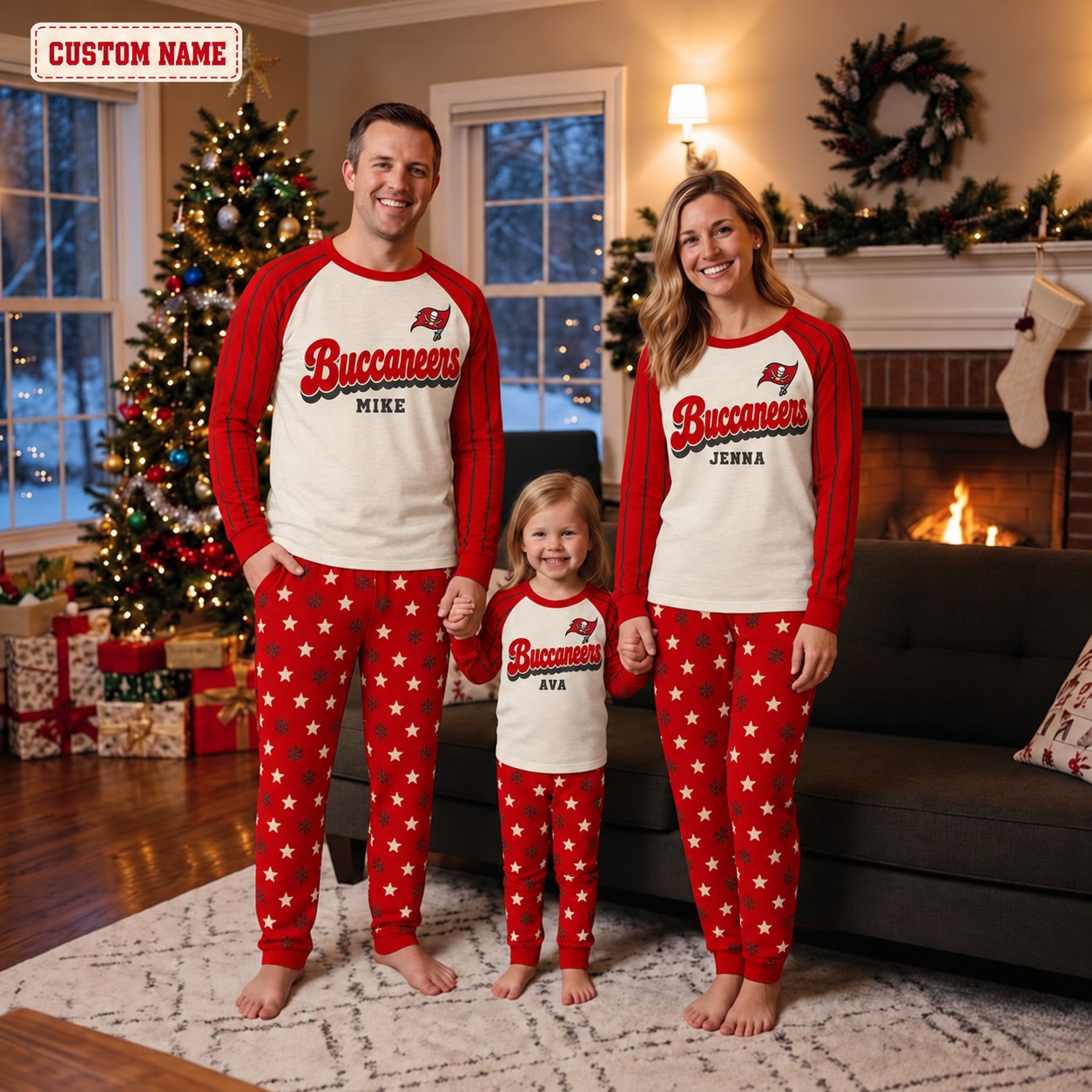 Tampa Bay Buccaneers family Christmas pajamas, retro design