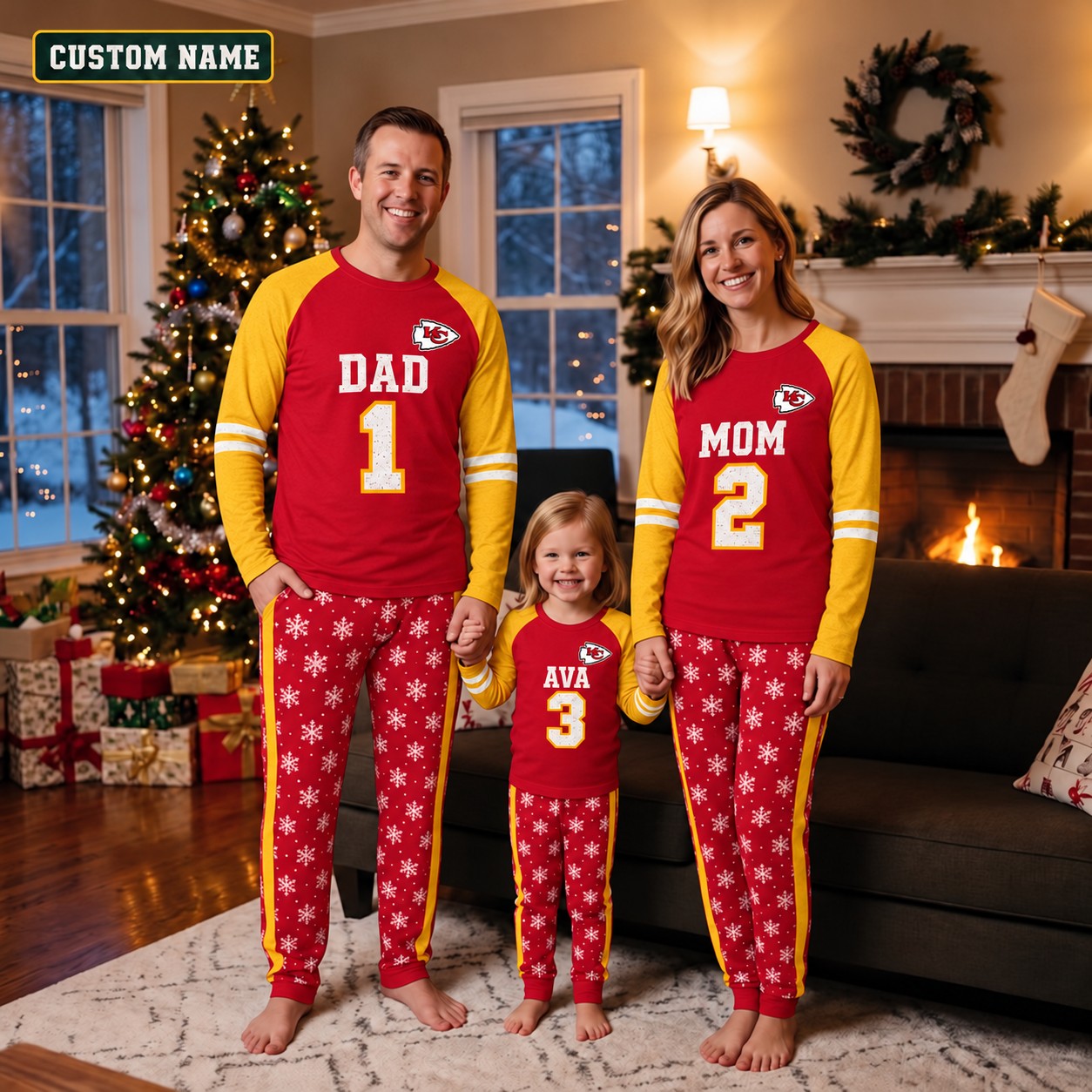 Kansas City Chiefs family Christmas pajamas, jersey design