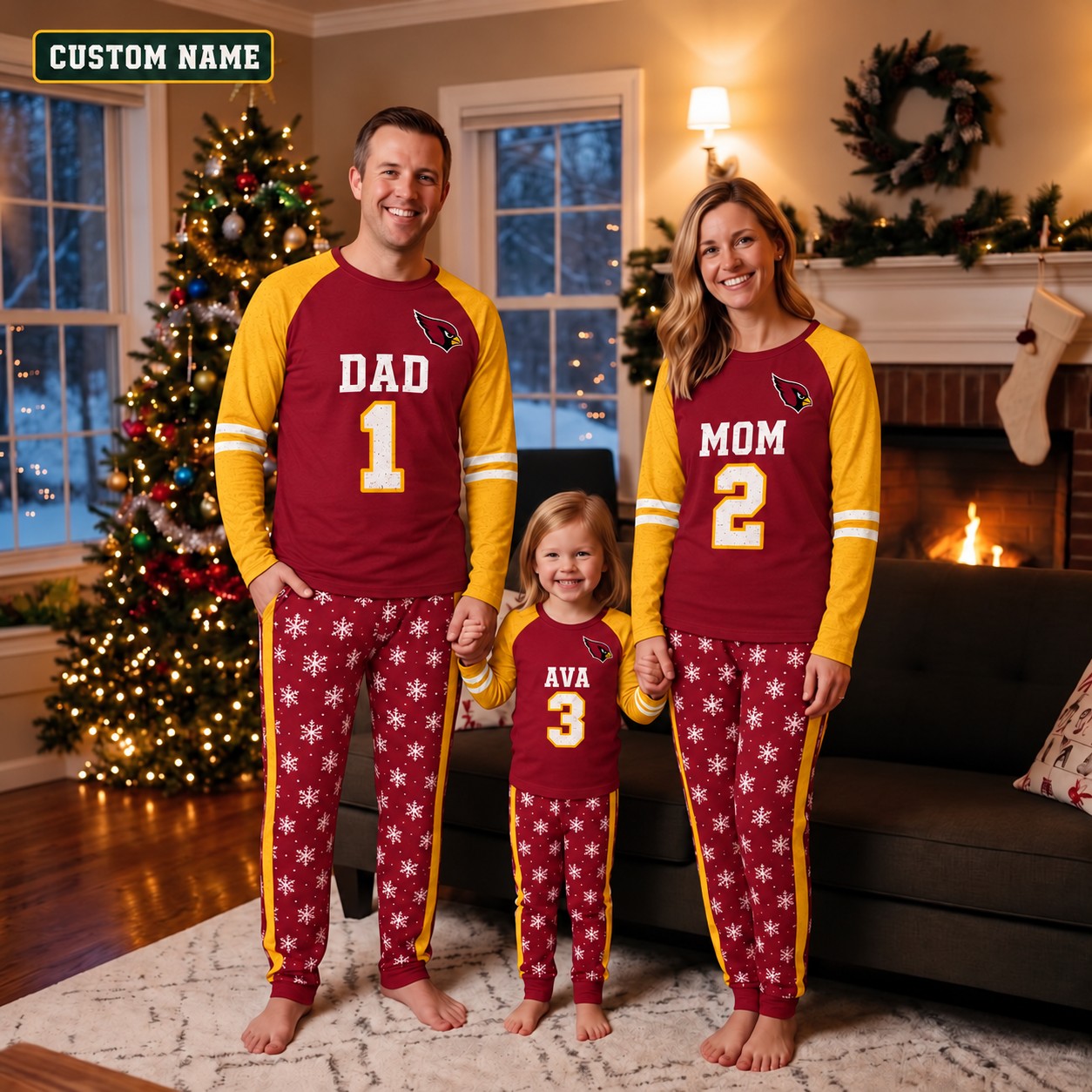 Arizona Cardinals family Christmas pajamas, jersey design