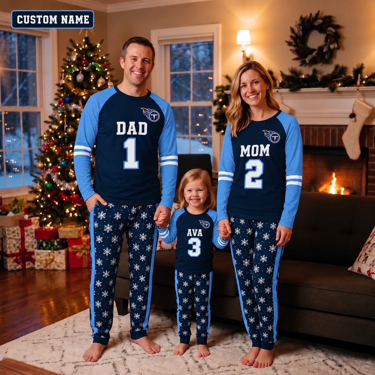 Tennessee Titans family Christmas pajamas, jersey design