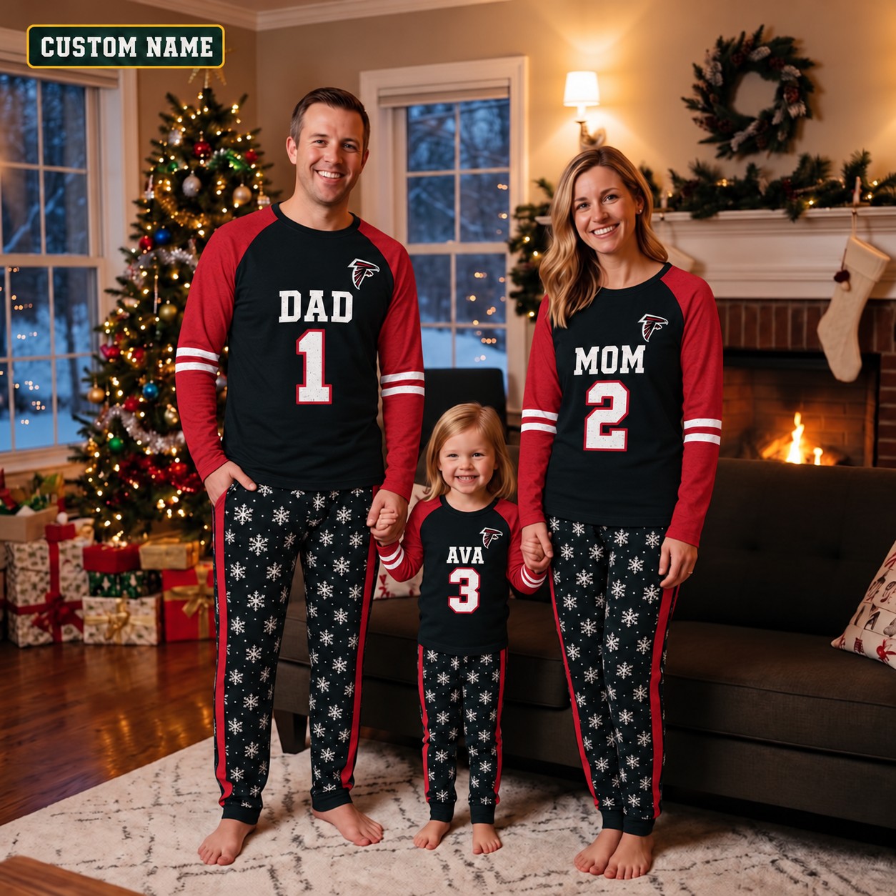 Atlanta Falcons family Christmas pajamas, jersey design