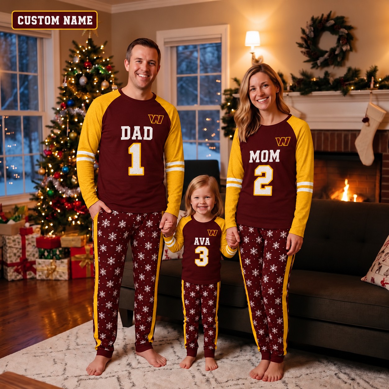 Washington Commanders family Christmas pajamas, jersey design